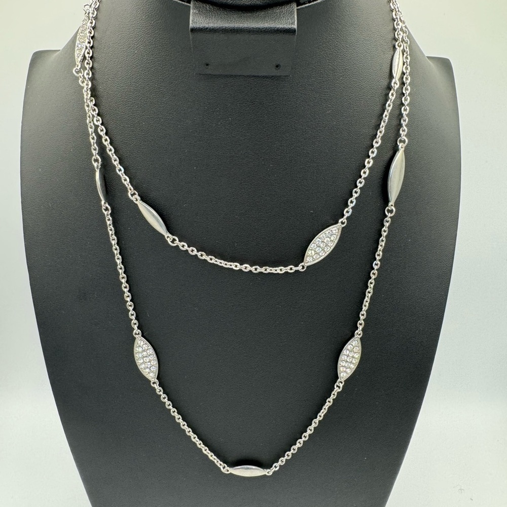 Ann Taylor long chain silver tone with crystals